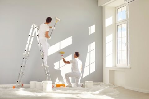 Two,Male,Workers,From,The,Professional,Home,Renovation,Service,Painting